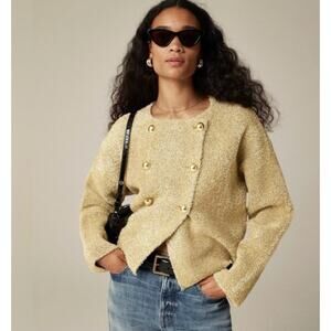 J. Crew Oversized Double-Faced Metallic Sweater Jacket Cropped Gold XS